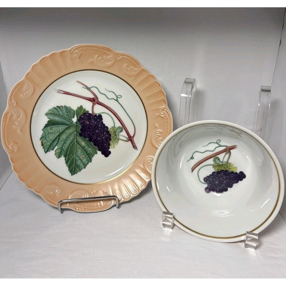 Mottahedeh Dessert Plate And Bowl Set Grape Design Summer Fruit Collection